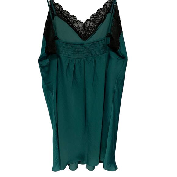 Josie Natori Lingerie Satin Green Lace Trim Chemise Slip Size XL - Picture 4 of 6
